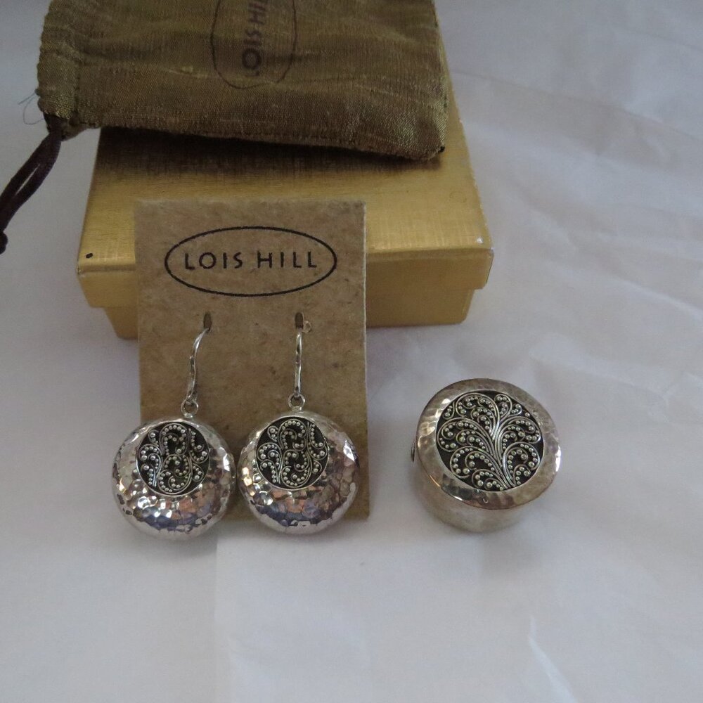 Carved Scroll with Granulated Accent Earrings and Medallion Set